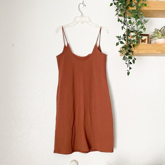 🦋 ABERCROMBIE & FITCH Ribbed Bodycon Dress Large Rust Orange Red Casual - Picture 2 of 4